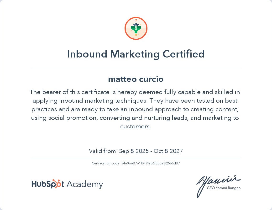 Certificate: Inbound Marketing · HubSpot Academy · 2025