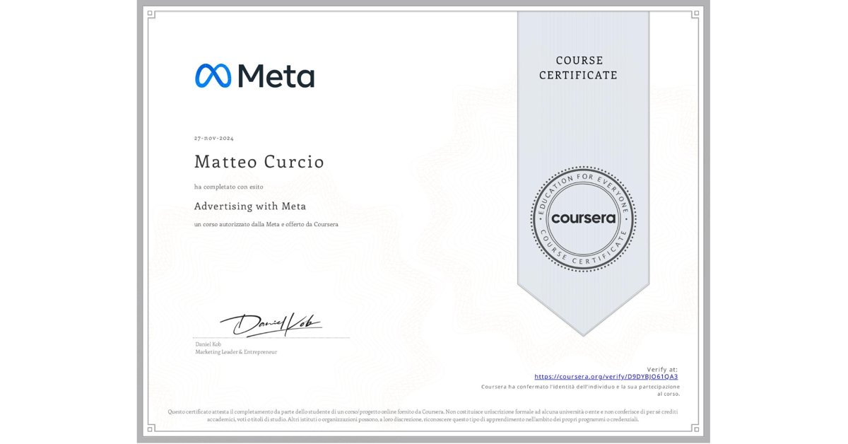 Certificate: Advertising with Meta · Meta, Coursera · 2024