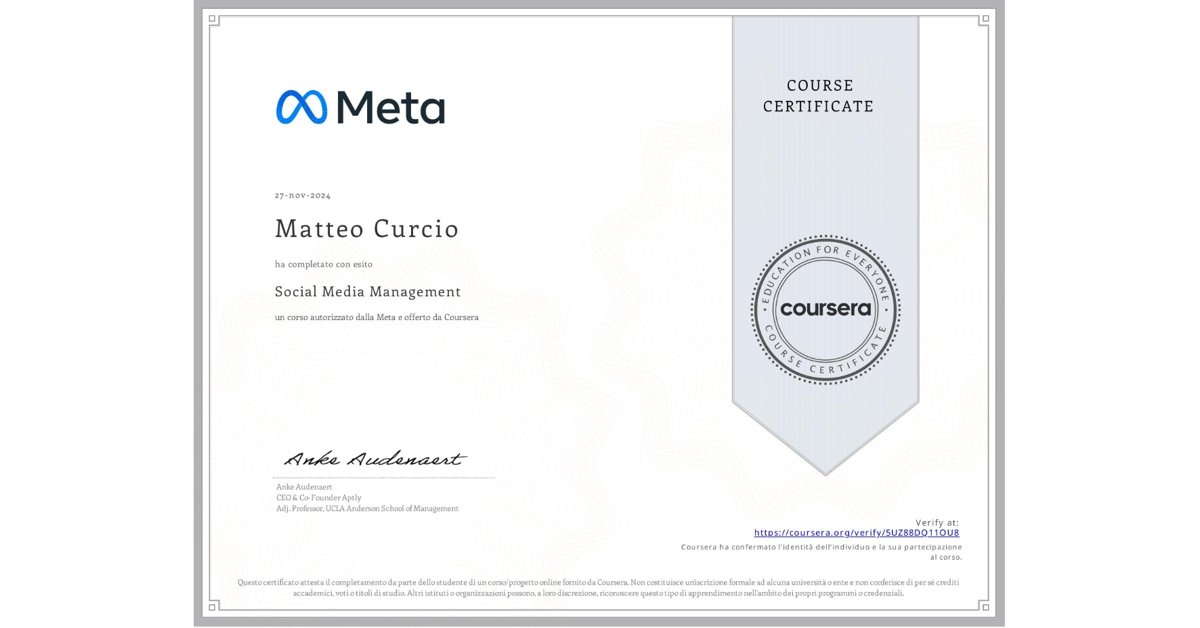 Certificate: Social Media Management · Meta, Coursera · 2024